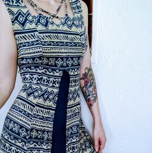 vtg blue batik midi dress
